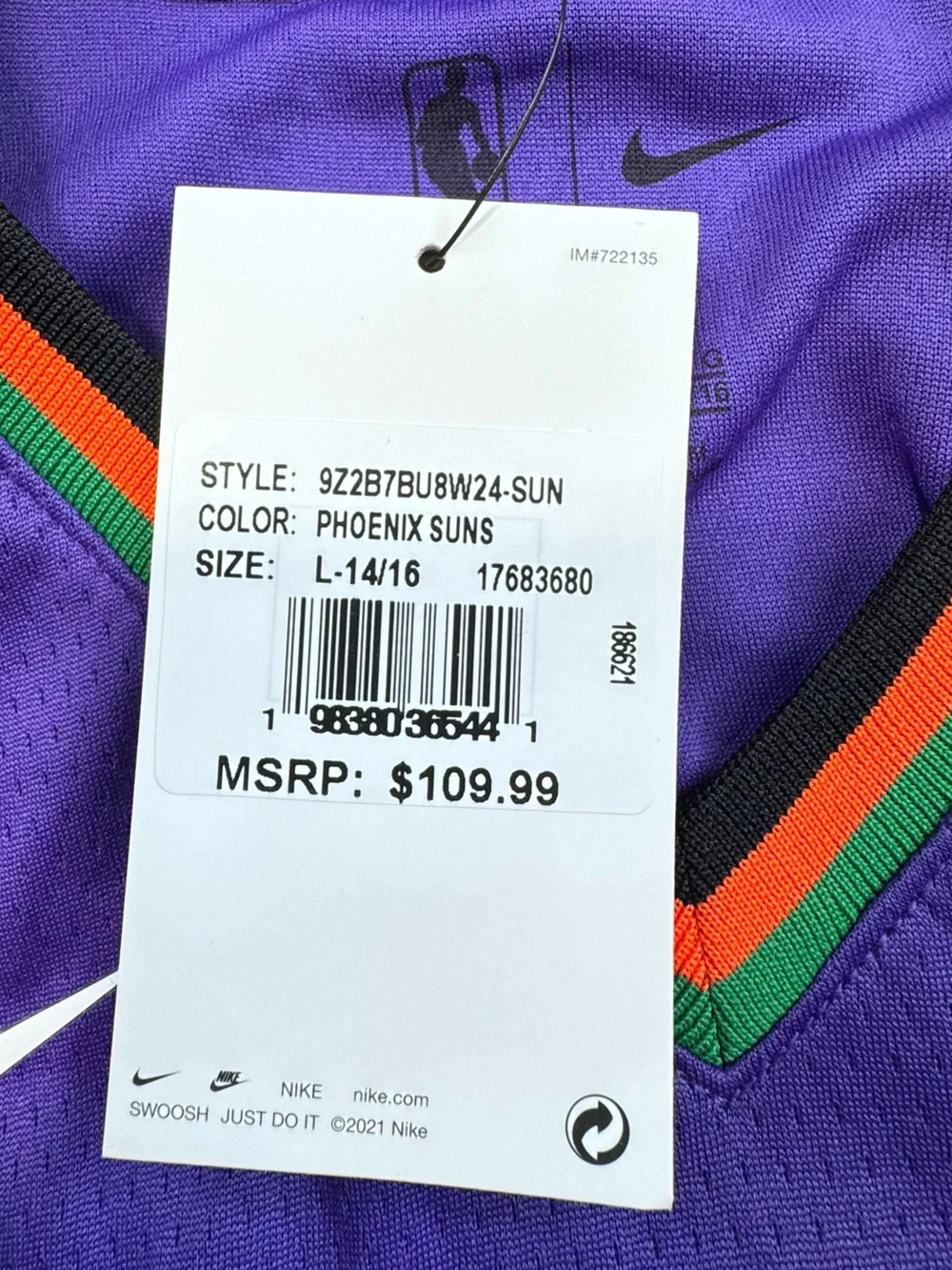 NWT Nike Phoenix Suns NBA Jersey Kids Large 14/16 Purple “The Valley” Basketball